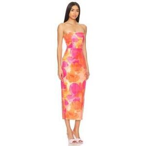 Runaway The Label Women’s Large Oralie Orange Floral Sequin Midi Dress